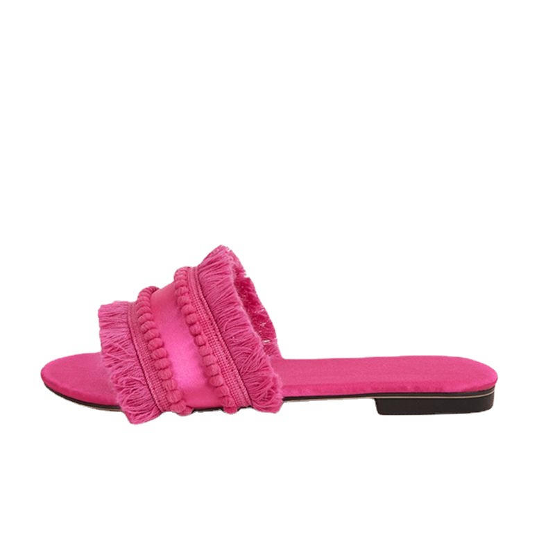 Summer Tassel Slipper for Women Fashion Flat Casual Sandals Luxury Designer Mules Flat Bohemia Beach Shoes Sandalias De Mujer