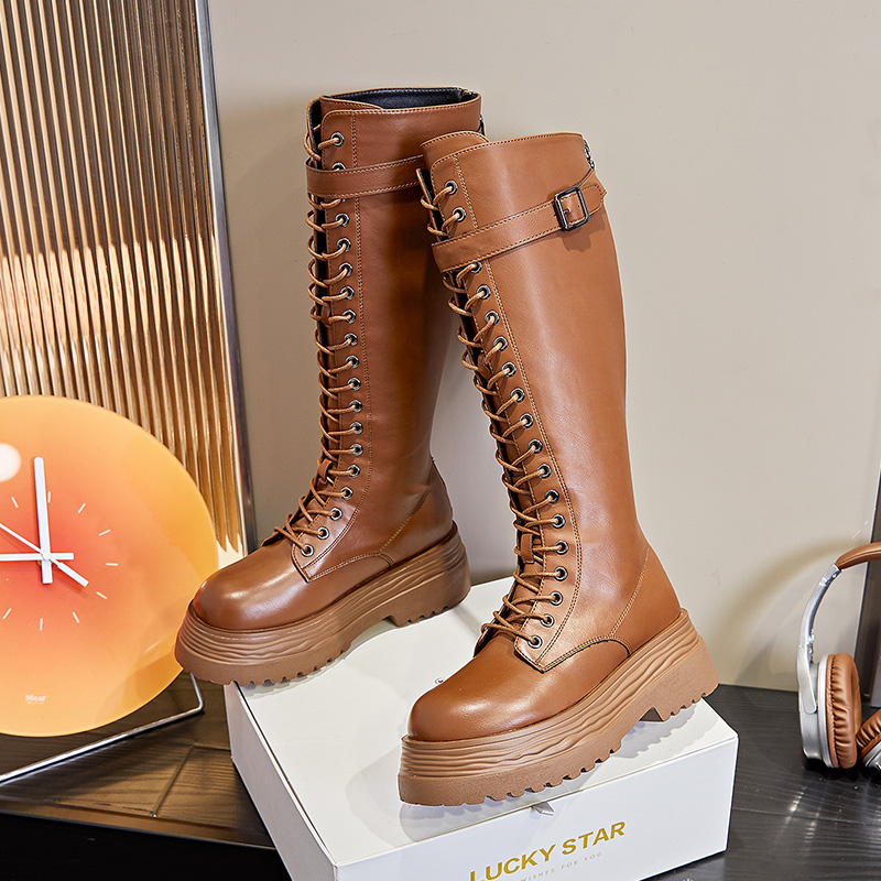 Knight AIYUQI British Style 2024 Autumn New Denim Casual Platform Women's Long Boots b60a