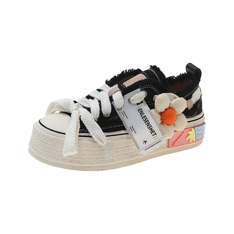 Women Casual Canvas Platform Shoes Woman High Top Spring New Flashion Vulcanize Pink Floral Espadrilles Tennis Female Sneakers