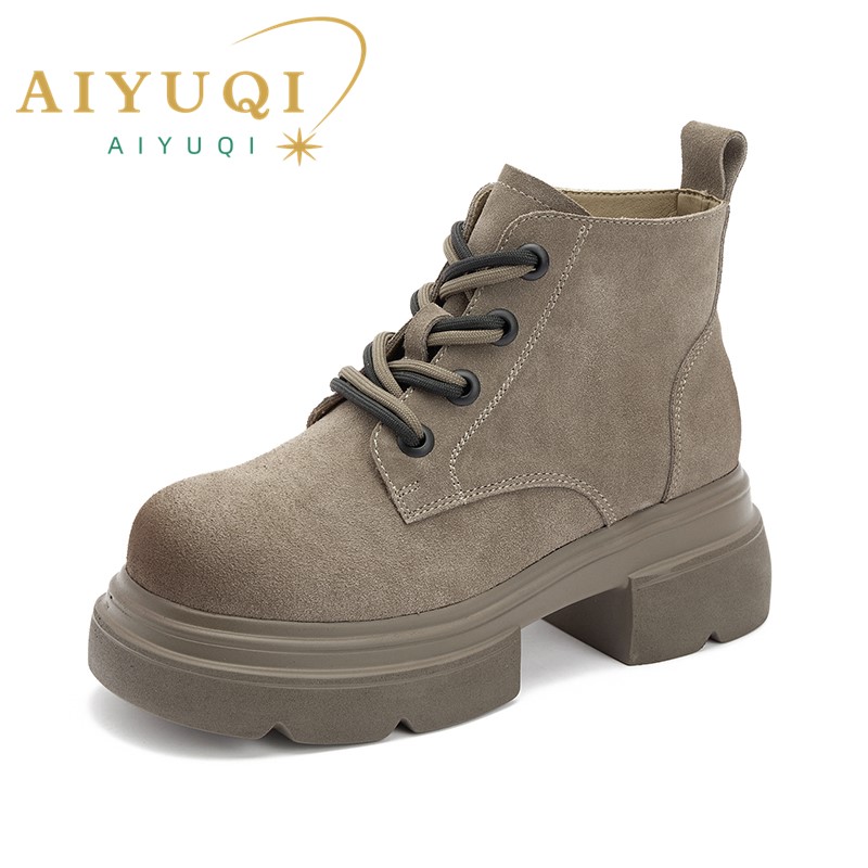 AIYUQI Marton Boots Women Cow Suede 2024 New Autumn Chunky Woman Ankle Boots British Style Lace-up Women's Booties
