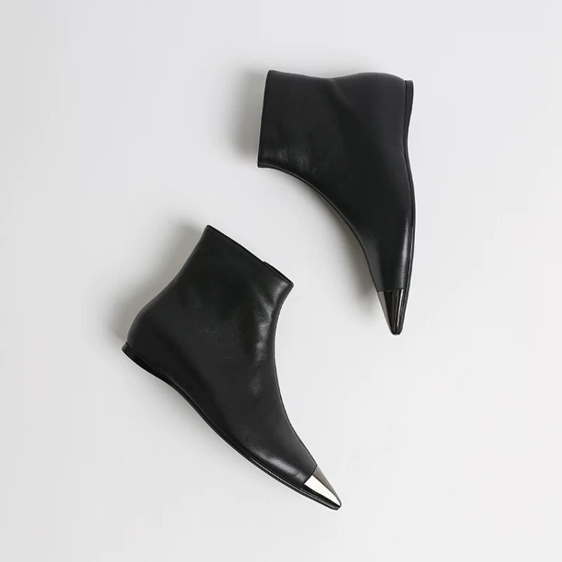 Women's AIYUQI 2024 New Style Pointed Flat Bottom Inner Height Casual Metal Toe Ankle Boots 311b