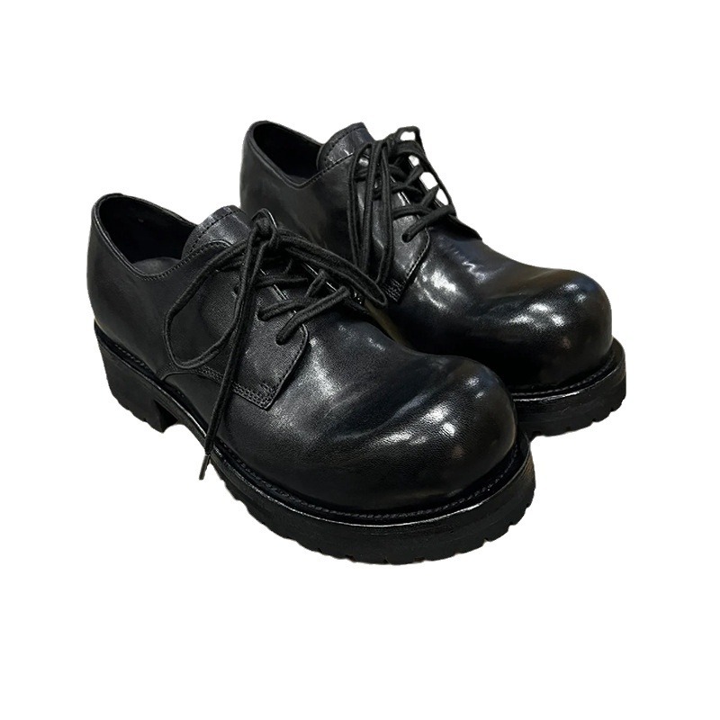 03991 Big Head Brand Design Derby New British Style Lace-up Casual Leather Block Heel Heightening Single Shoes Sneakers