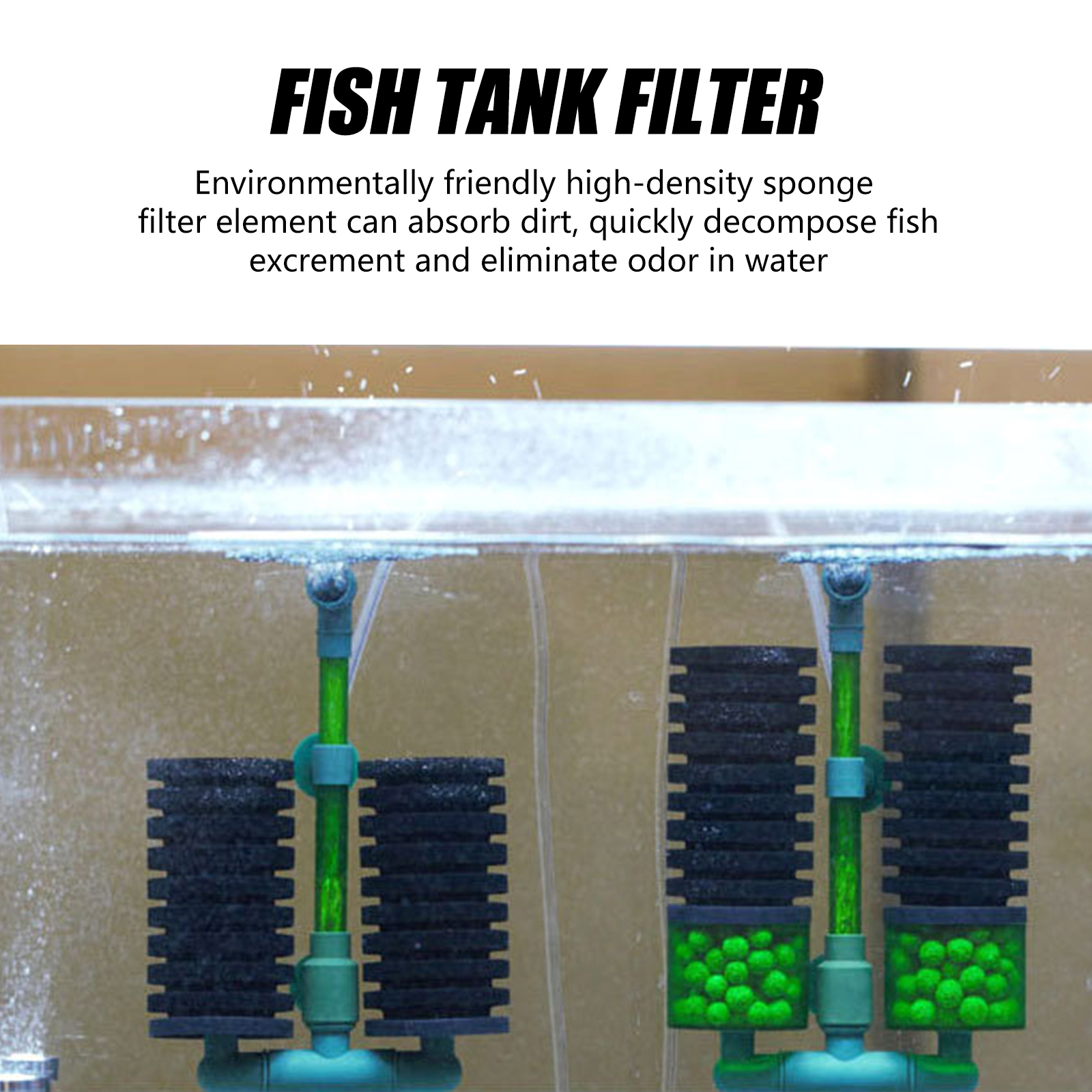 Double Head Biochemical Sponge Filter No Noise Fish Tank Bio-sponge Fiters Absorbs Dirt Aquarium Oxygen Filtration Pump