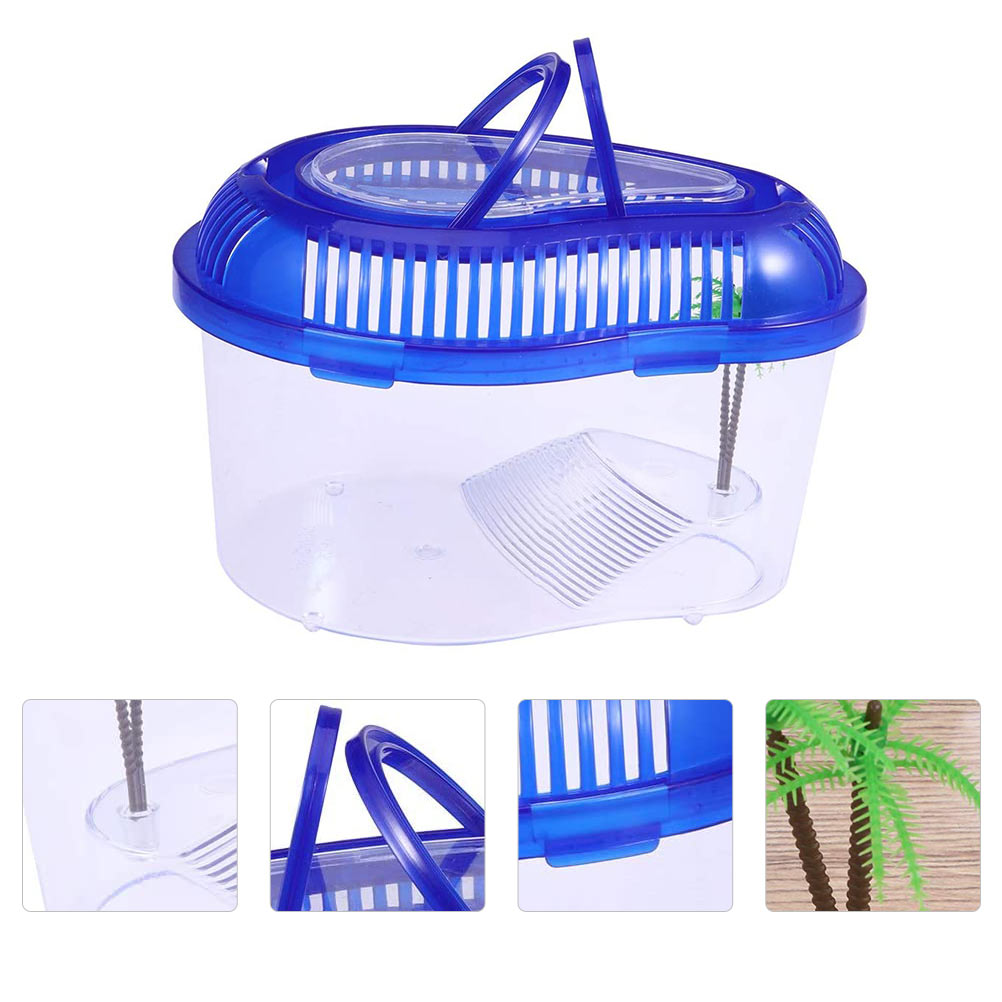 1PC Plastic Turtle Live Breeding Box Container Turtle Drying Platform Tank with Handle Cover - Size S