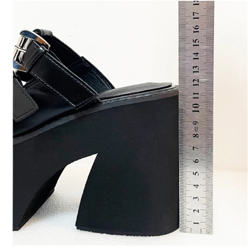 Eilyken Fashion Belt Button Narrow BandHigh Heels Women Slippers Sexy Trendy Chunky Platform Ladies Mule Pumps Shoes 4d53 251