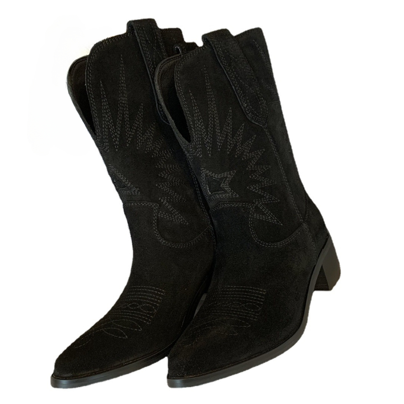 Women Western Boots Dropship Autumn Winter Embroidery Flower Women Ankle Boot Fashion Women Shoes Big Size 43