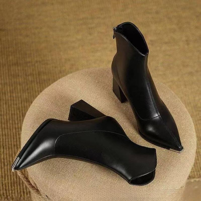 Autumn Winter Women Boots Pointed Toe Chunky Heel Boots Genuine Leather Shoes for Women Elegent Ankle Boots High Heel Female