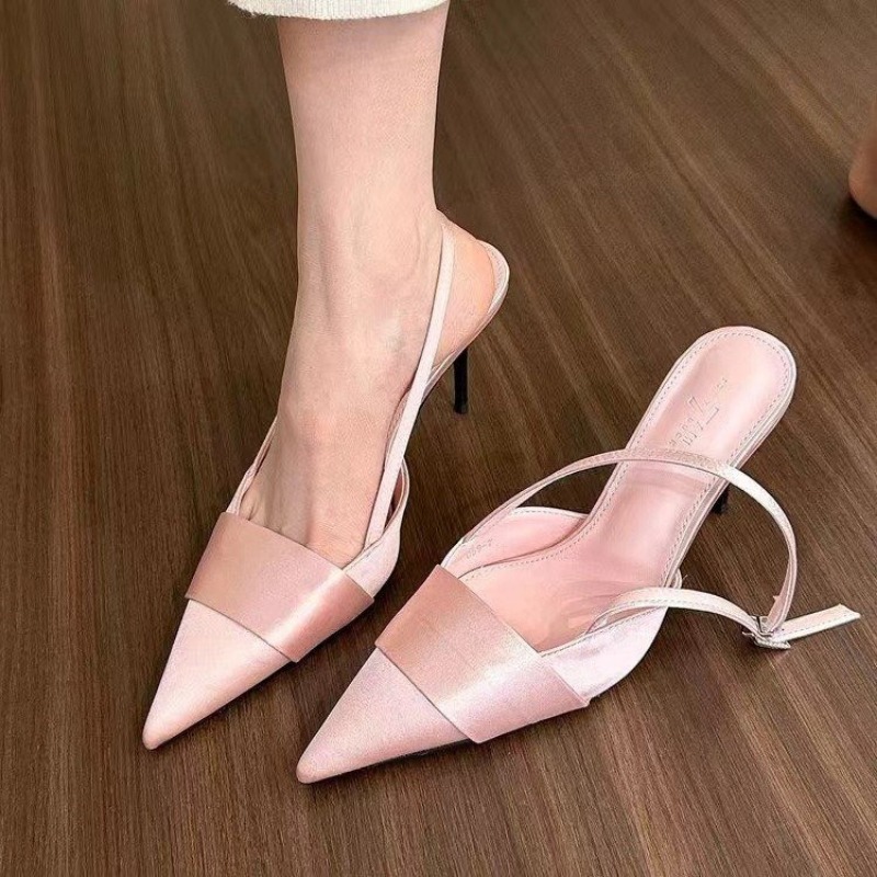 2024 Summer Women Pointed Toe High Heels Sandals Sexy Woman Shoes Fashion Silk Party Wedding Slingback Woman Pumps