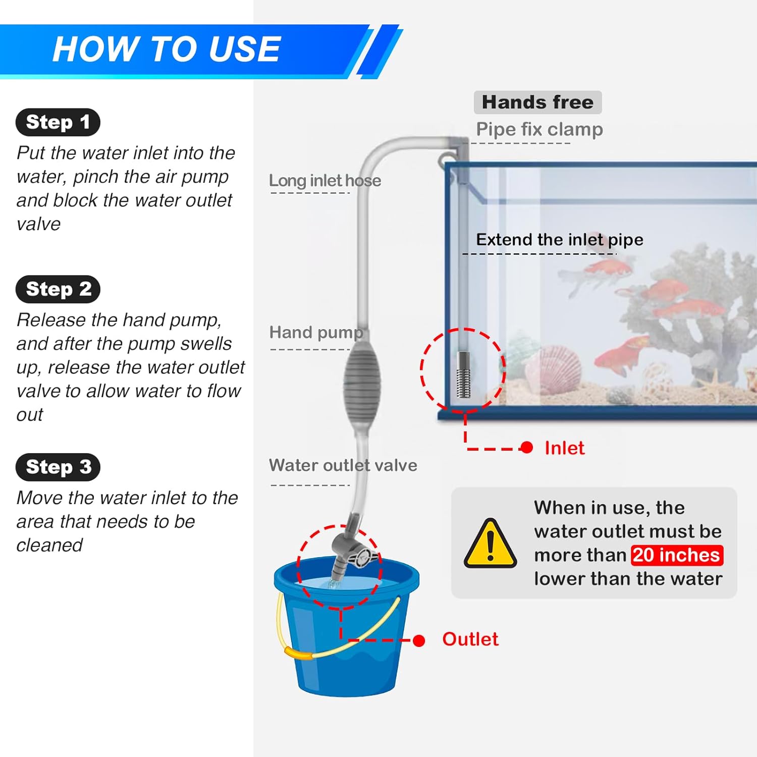 Large Fish Tank Aquarium Siphon Vacuum Gravel/Sand Washing and Water Change Cleaning Tool Kit with Extension Tube fish tank