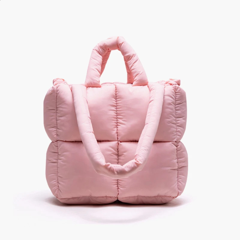 Puffy Shoulder Bag Women Quilted Space Cotton Down Feather Padded Large Capacity Handbag Winter Shopping Tote Purse 240903