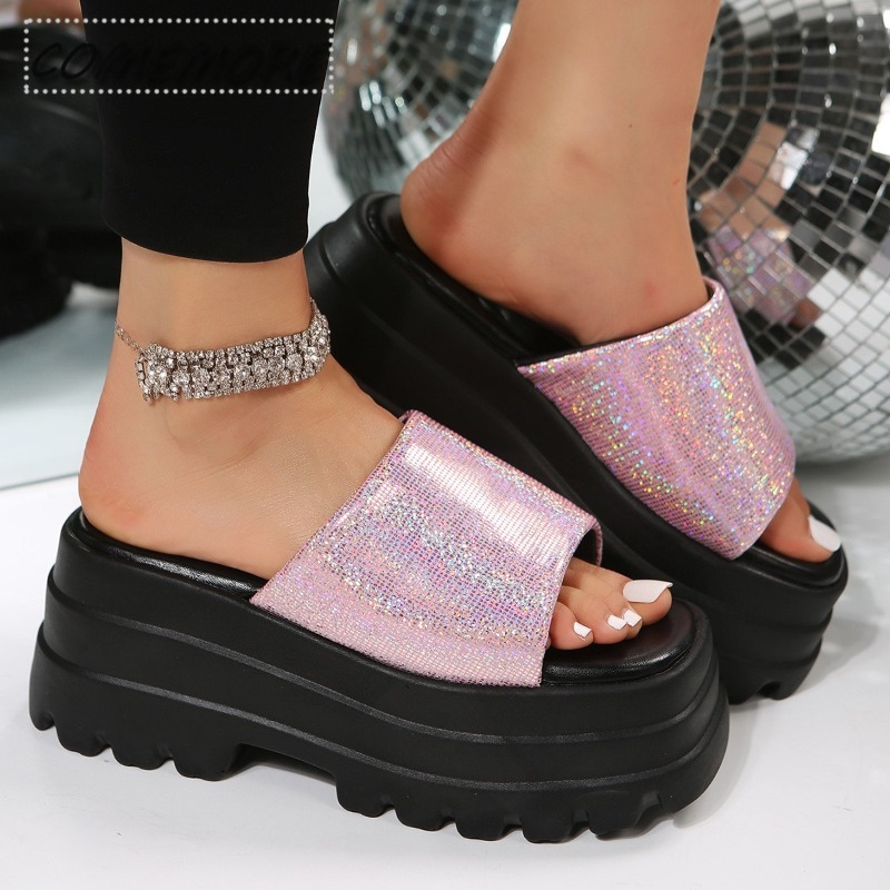 2024 New Summer Spring Brand New Women Platform Sandals Black Chunky Platform Wedges Slipper Sandals Fashion Round Head Outside
