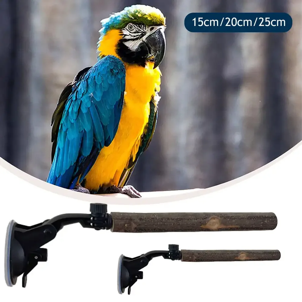 Wood Parrot Perch Prevent Slip Interactive Bird Window Perch Stand with Suction Cups for Small Medium Bird Parrot Toys