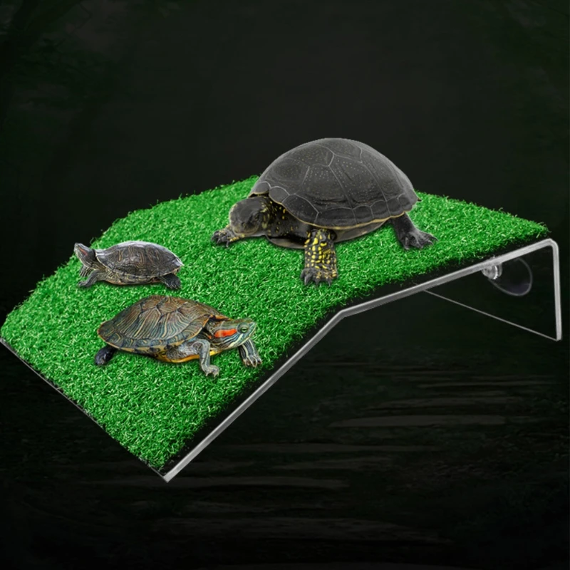 Simulation Lawn Turtle Basking Platform Tortoise Climb Drying Island Ladder Plat for Reptile Fish Tank Aquarium Decoration