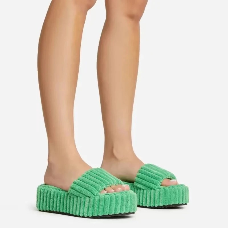 Women's new style luxury brand summer large size thick soles towel plush slips women's fashion open-to-e home slippers