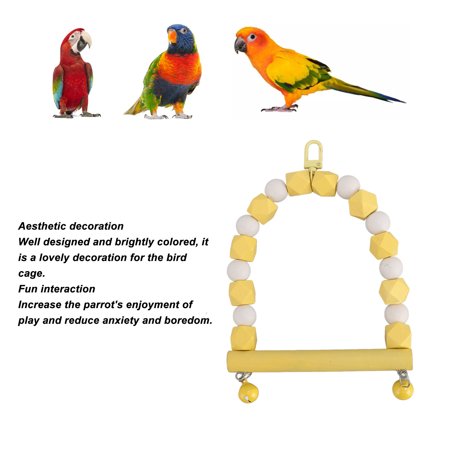 Wooden Bird Swing Perch Toy, Hanging Parrot Swing, Standing Toy, Claws Grinding, Anxiety Reduction