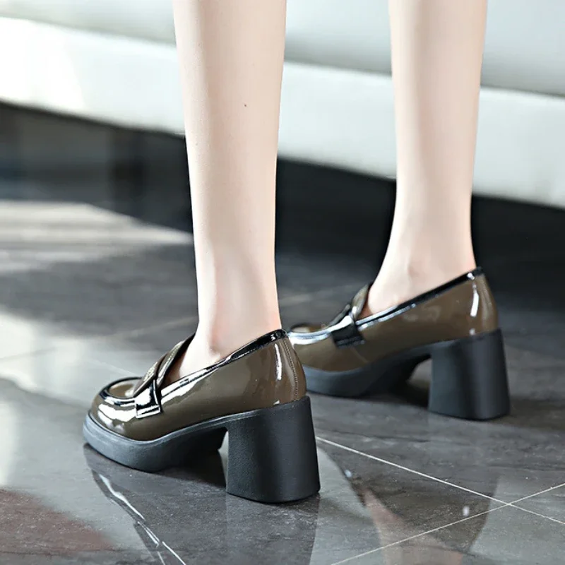 Slip-on Fashion Loafers New for Women 2024 Spring New Square Toes Ankle Strap Wedding Woman Chunky Platform Mary Jane Shoes 20c9 Platm