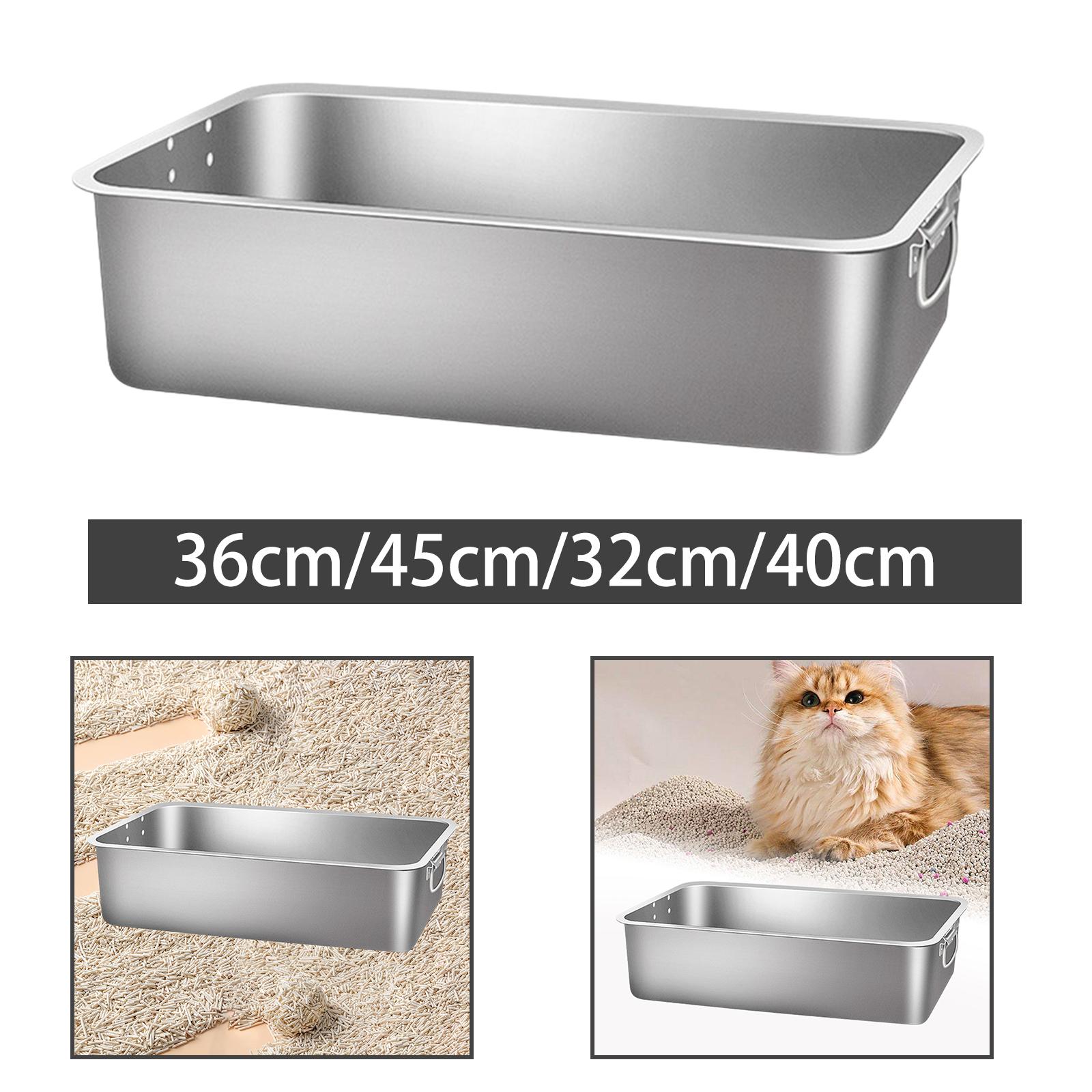 Open Litter Box Smooth Surface Portable with High Sides Pet Supplies Easy to Clean Stainless Steel for Big Cats Cat Toilet