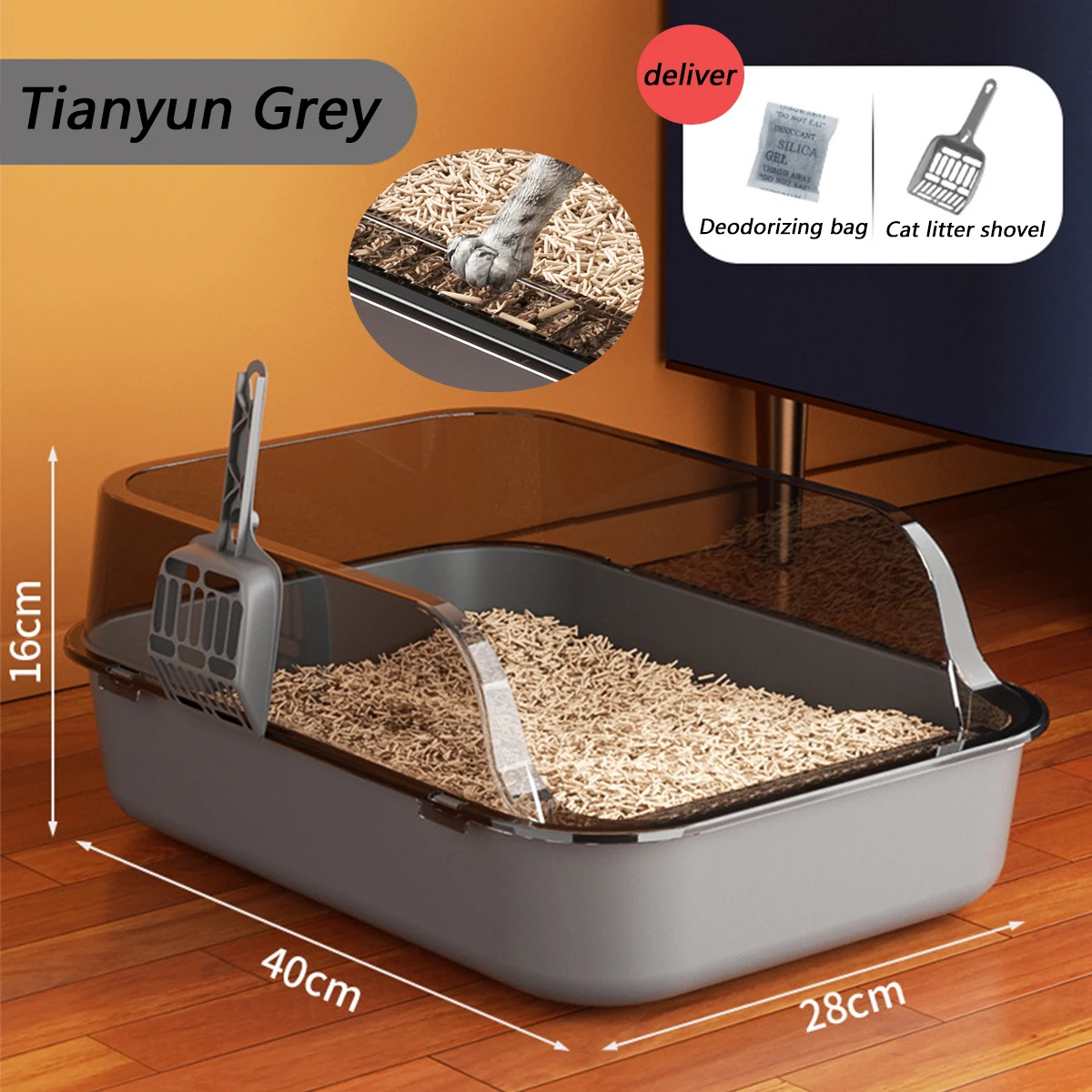 Litter Box Thickened Cat Toilet Semi-enclosed Plastic High Side Splash-proof Cat Toilet Bedpan Complimentary Cleaning Supplies