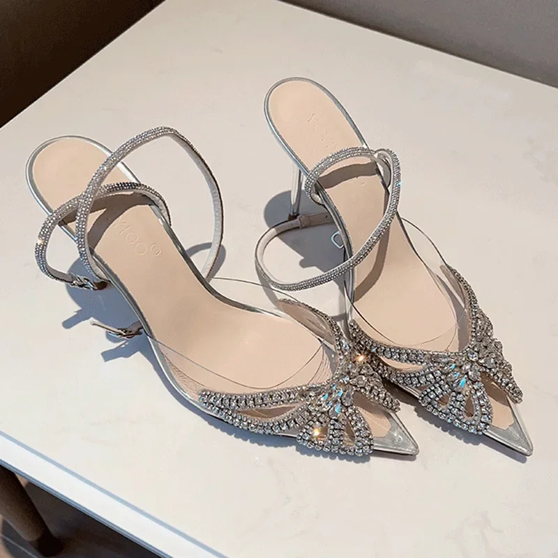 Ladies Sandals High Heel Pumps Shoes Summer New Rhinestone Flower Fashion Sexy Women Classic Wedding Shoes Bridal Pearl Sandals