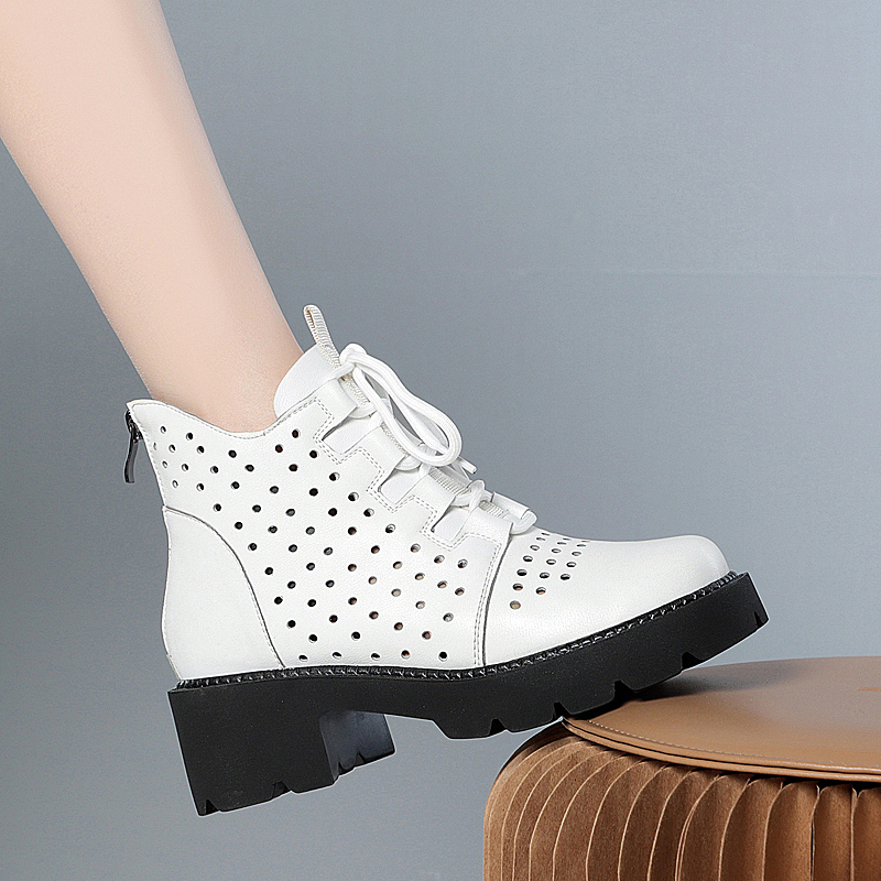 Summer AIYUQI 2024 Spring Genuine Leather Ladies Ankle British Style Mesh Cool Boots Women 415a