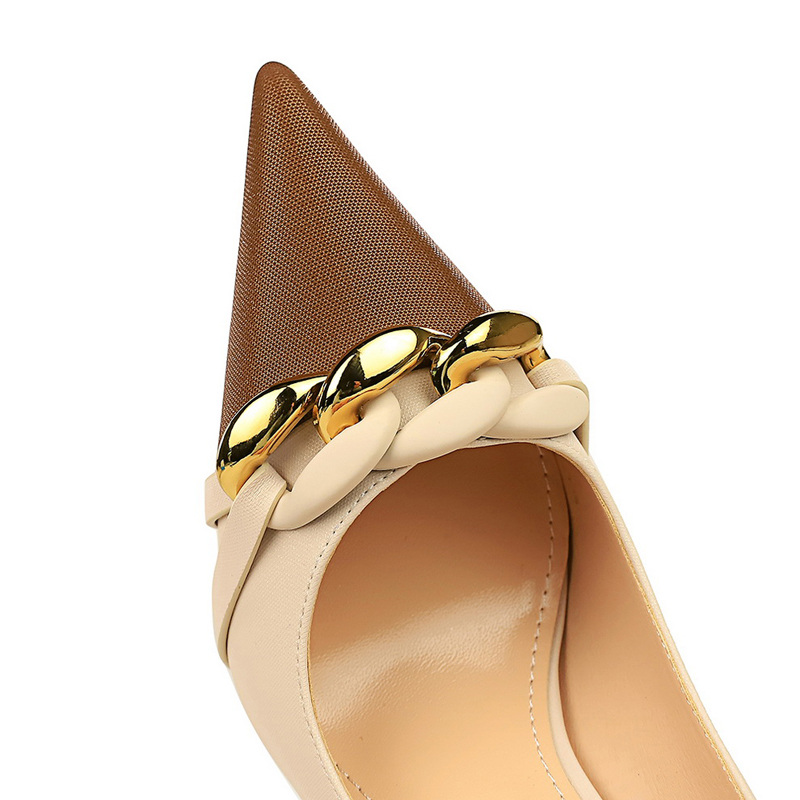 BIGTREE Shoes Women Pumps Metal Chain Decoration High Heels Mixed Colors Pointed Stilettos Lady Heels Party Shoes Female Pumps