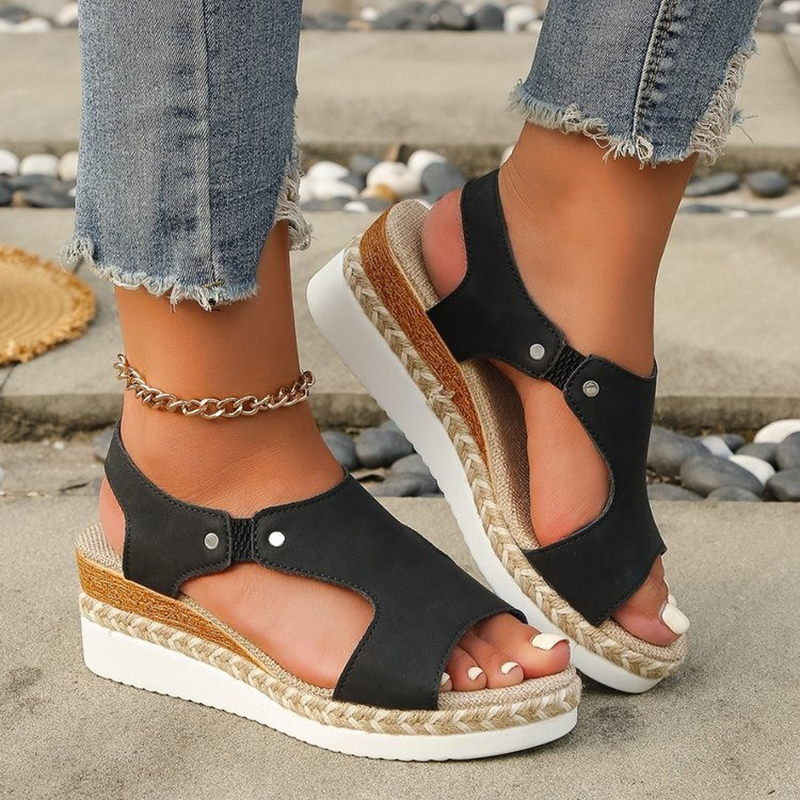 Summer Hollow Decoration Women Sandals Elastic Band Ladies Thick Bottom Wedges Sandles Comforta Vacation Sandalias Female