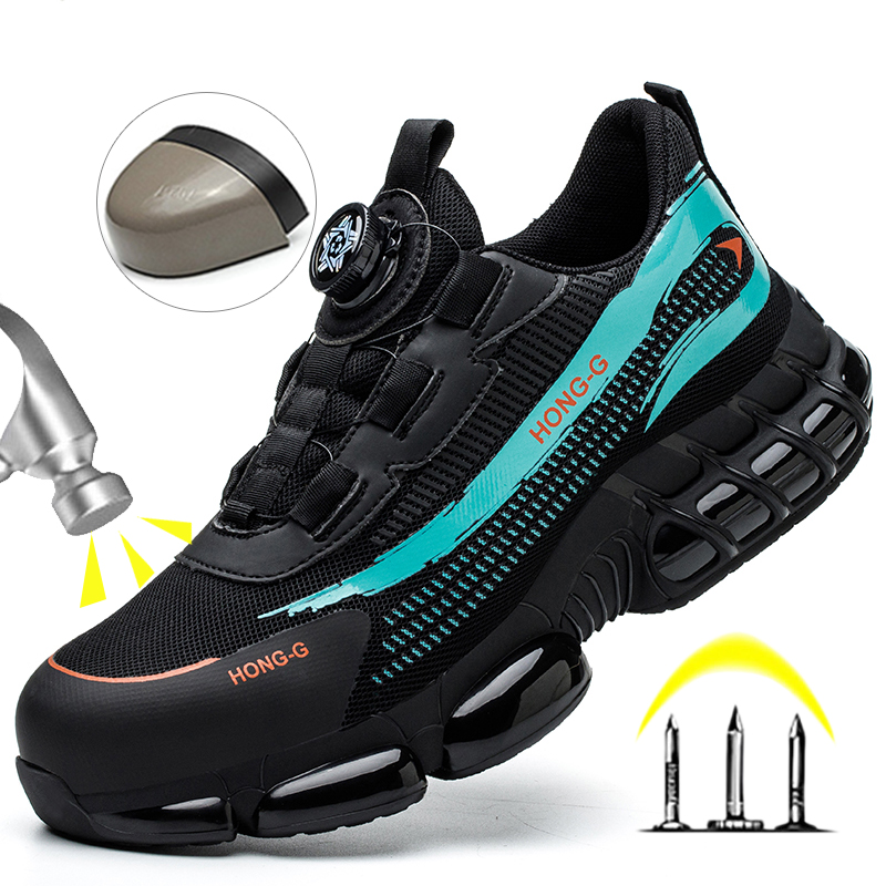 Rotating Button Work Sneaker Air Cushion Steel Toe Safety Boots Anti-Smash Work Shoes Men Indestructible Protective Safety Shoes