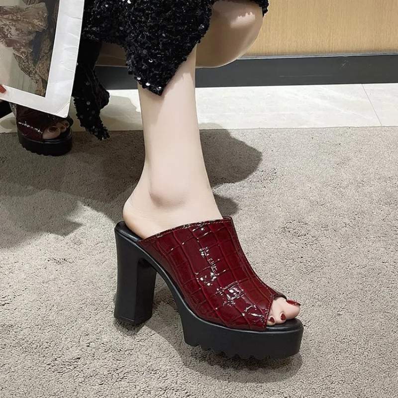 Designer Open 2024 Toe Women Slippers Fashion Platform Concise Gladiator Party Shoes Female Square High Heels Sandals 35-40 40ab 6df