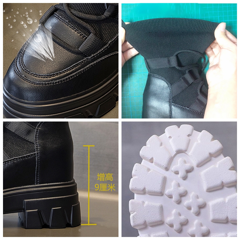 Fujin 8cm Thread Weave Synthetic Genuine Leather Snow Ankle Booties Platform Wedge Women Warm Autumn Winter Shoes Plush Boots