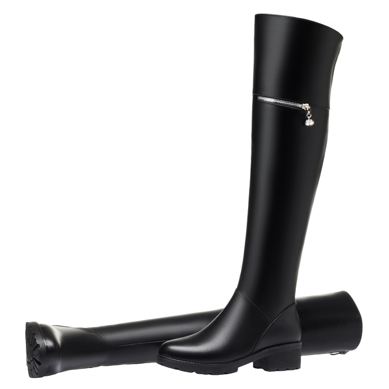 AIYUQI Women's Over Knee Boots Winter Fashion Middle Heel Fur Long Boots Women Genuine Leather Rider Boots Ladies