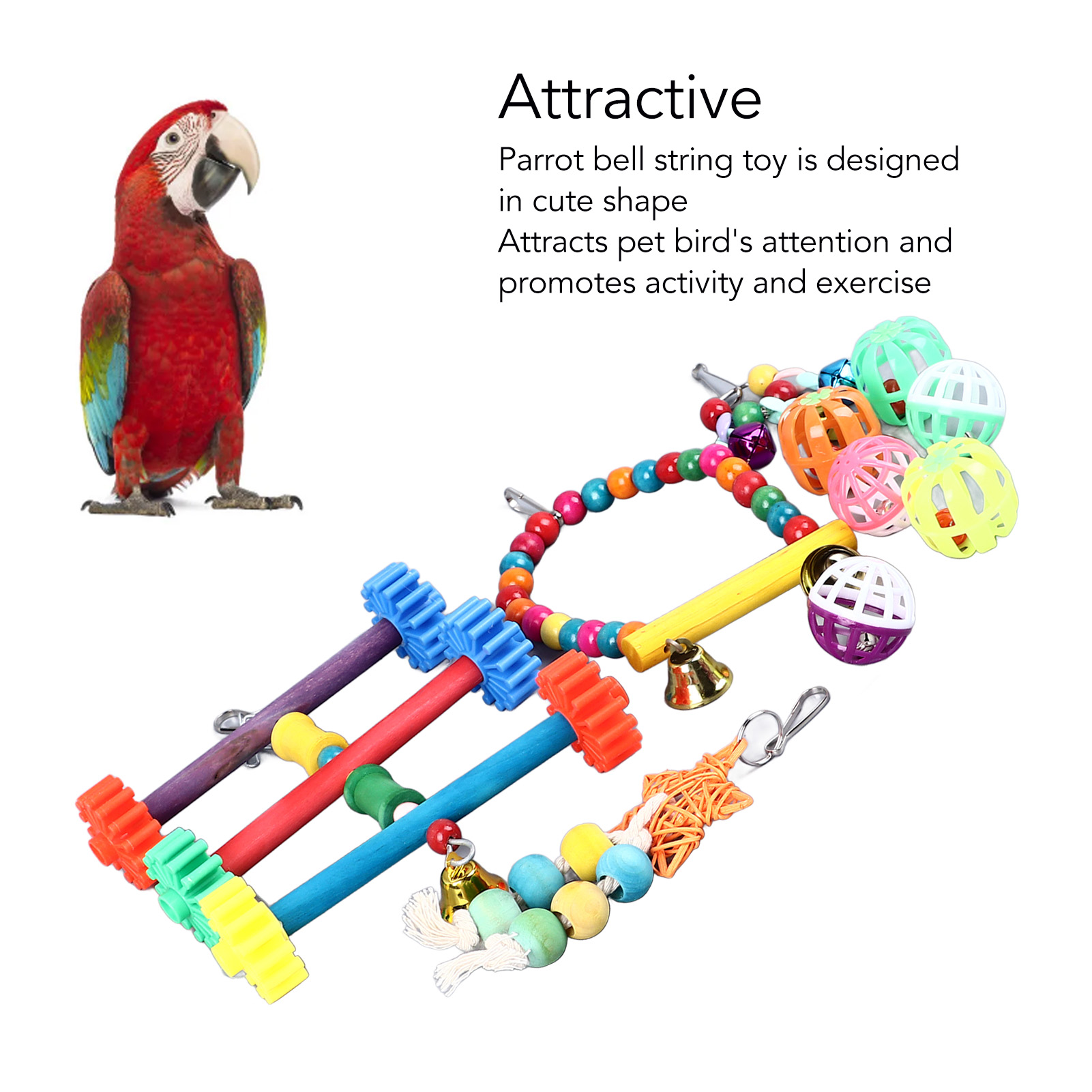 Colorful Bird Toy Set, Climbing, Chewing, Swing, Bell, String, Ball, Parrot Cage, Toys for Parakeet, Cockatiel
