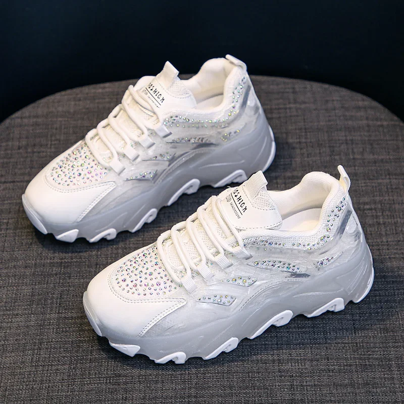 Rhinestone Shoes Woman Sneakers Summer Mesh Breathable Casual Platform Shoes Female Running Sports Vulcanize Wedges Shoes