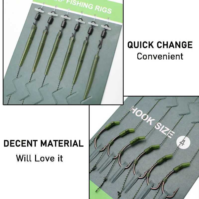 6 pieces of Carp fishing gear ready-made Carp hook size 2#4#6#8 fishing gear equipment accessories PescaW240903