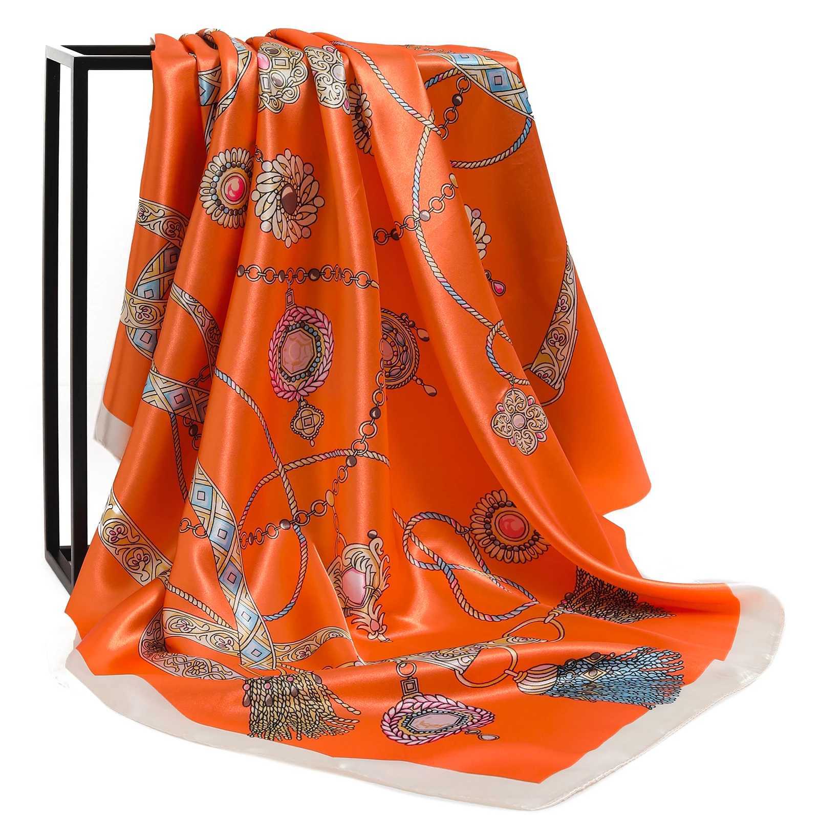 90 * 90cm silk scarf printed hair square womens shawl Muslim headscarf handle muffler female X250319