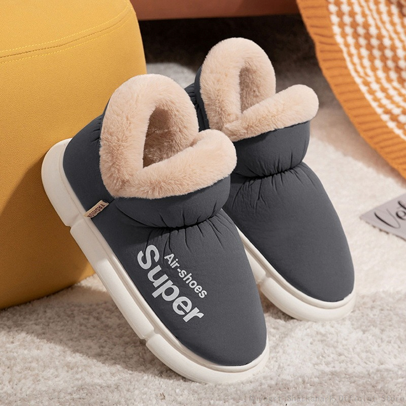 Women 2024 Winter Boots Slippers Thickening Plush Warm Snow Boot Couple Thick Heels Cotton Shoes New Plus Size Platform Slides Quality Botas 0E71