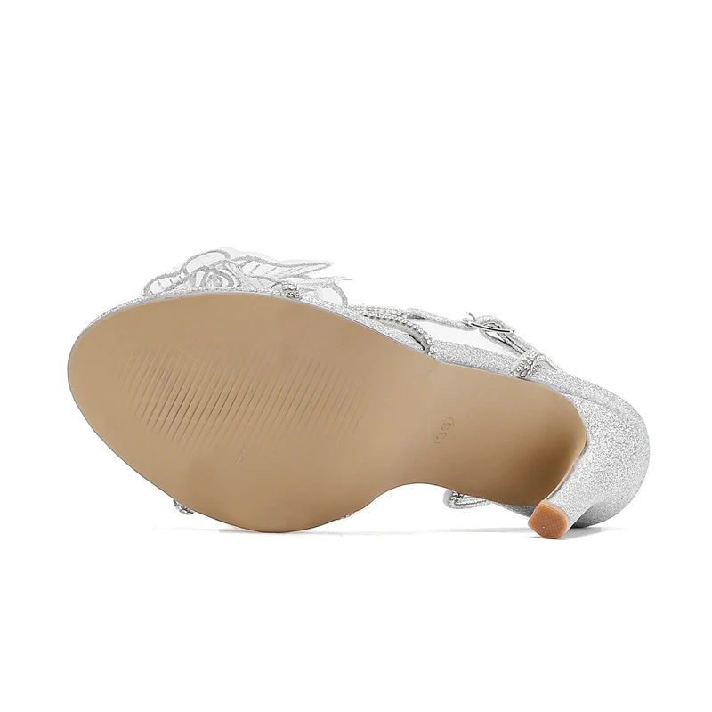 2025 new Eilyken Elegant Sequin Cloth Crystal Rhie Buckle Strap Women Sandals Sexy Open Toe Thin High Heels Party Prom Shoes 224a