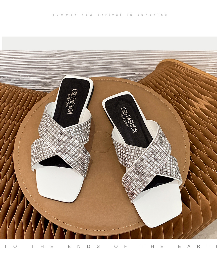 Slippers Crystal for Women Summer Shoes Fashion Casual Comfortable Bg Designer Chinelos Square Toe Flat Heel Slides 3447 Comtable