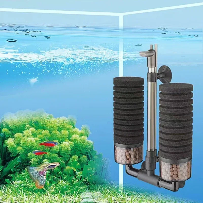 Black Aquarium Filter Suitable for Cleaning and Purifying Large Fish Tanks Air Pump Skimmer Biochemical Sponge Biological Filter