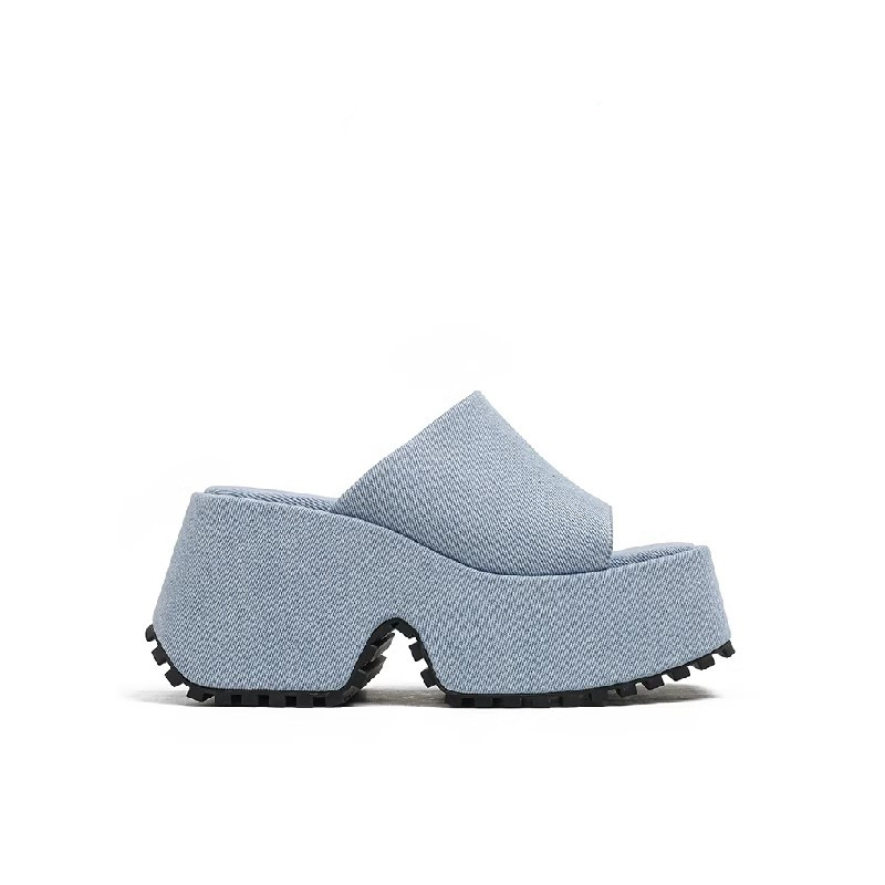 Denim Thick Sole Summer Women Slippers Modern Flat With Height Increasing Leisure Casual Outside Platform Super High Heel Shoes