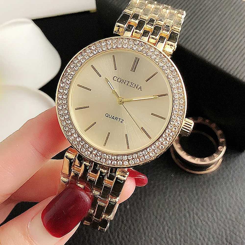 Contena Luxury Womens Watch 2023 Fashion Rhinestone Stainless Steel Quartz Watch Simple and Elegant Womens Watch Reloj Mujer W240902