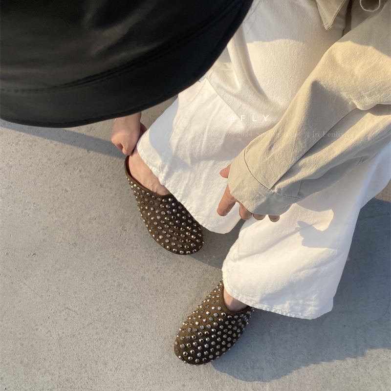 Women Summer Punk Metal Rivet Charms Black PU Mules Outdoor Platform Modern Slippers Casual Shoes For Female 7f1