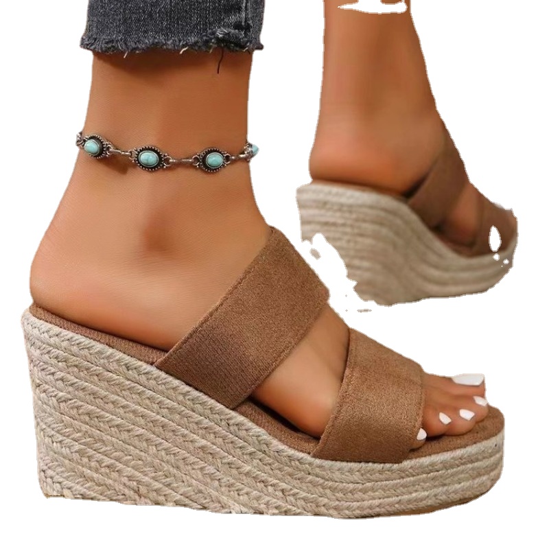 Summer 2025 New Large Hemp Rope Weaving Platform Women Peep Toe New High Wedges Heel Ankle Buckles Sandalia Female Sandals Shoes c154