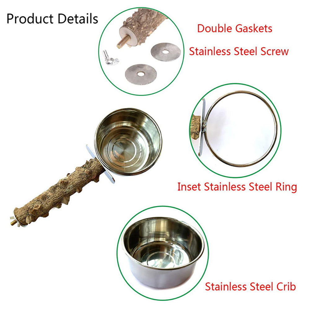 Bird Perch With Bird Feeding Cups Wood Parrot Platform Stand With Stainless Steel Food Water Bowl For Parrot Cockatiel Budgies