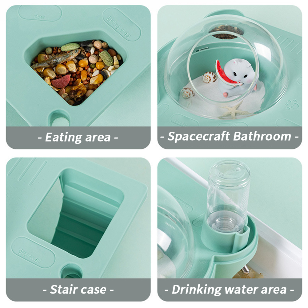 Hamster House Small Hamster Cage With Water Bottle Transparent Capsule Bathroom 2 Eating Area Detachable Hamster Habitat