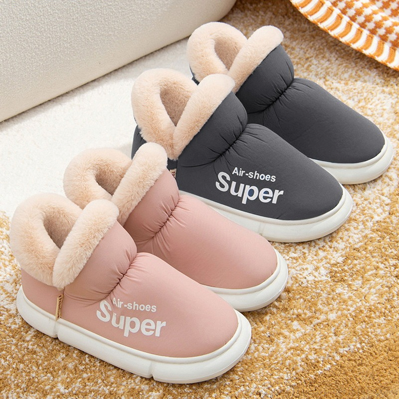 Women 2024 Winter Boots Slippers Thickening Plush Warm Snow Boot Couple Thick Heels Cotton Shoes New Plus Size Platform Slides Quality Botas 0E71