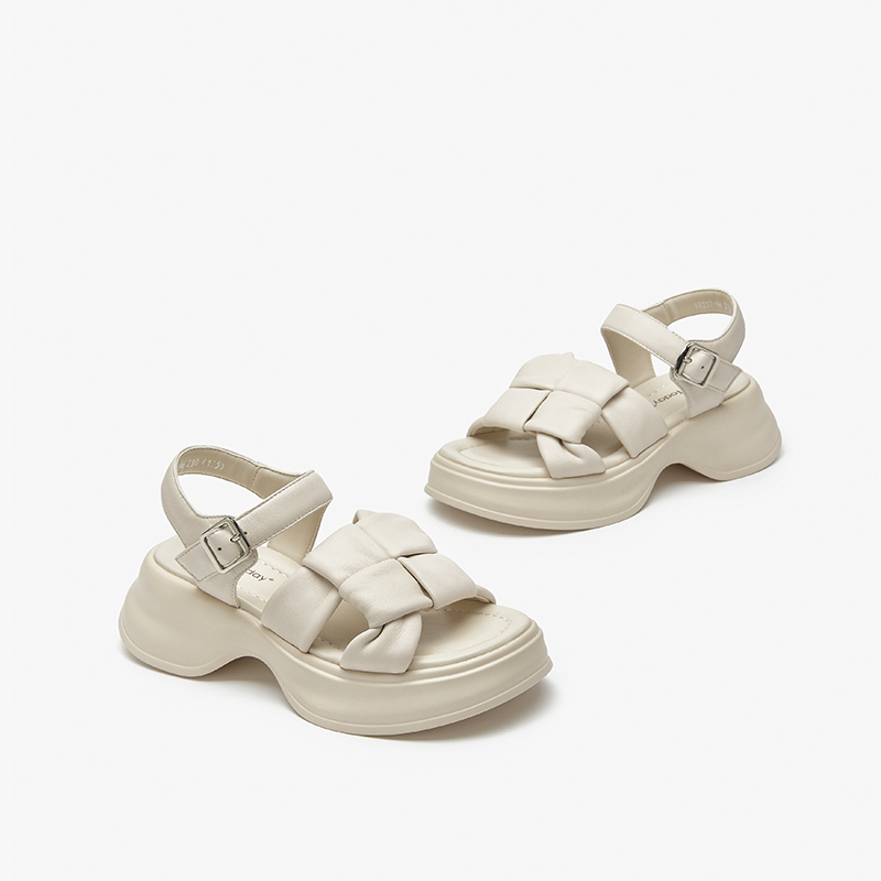 BEAUTODAY Sandals Women Genuine Cow Leather Thick Sole Solid Color Open-Toe Back Strap 2024 Summer Ladies Shoes Handmade 38237