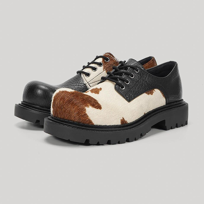 Unisex Men women Black Thick Soled Derby Leather Big Toe Fashion High-Grade High Street Couple Style Casual Shoes
