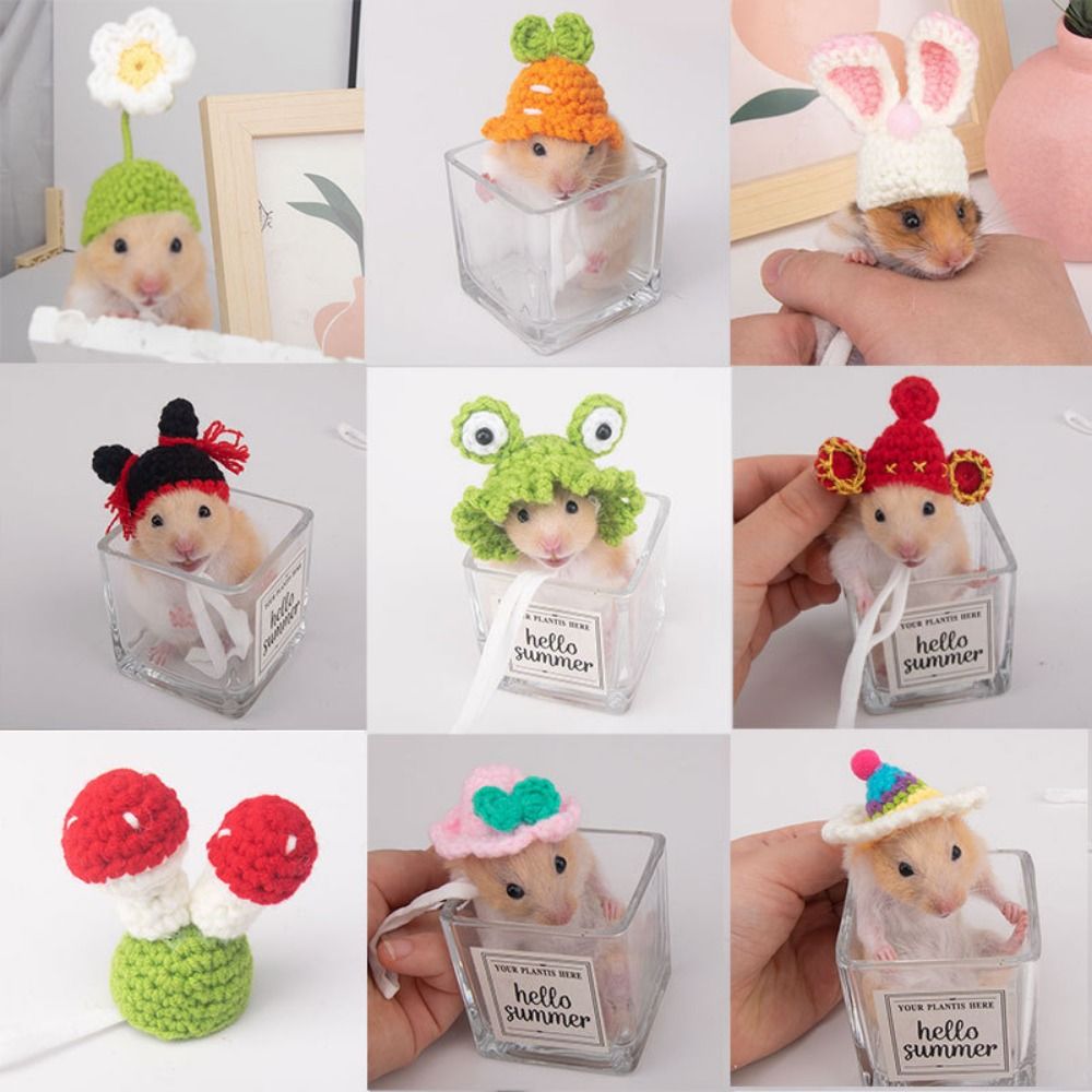 Portable Multi-Type Cartoon Hamster Headwear Handmade Pet Caps Adjustable Headdress Pet Photograph Props Ornaments