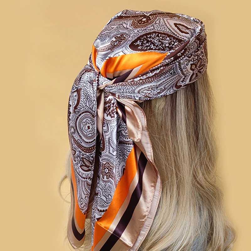Europe and America Print Kerchief Fashion Flower Sunscreen Bandan Four Seasons Popar Silk Scarves New 90X90CM Square Shawl X250324