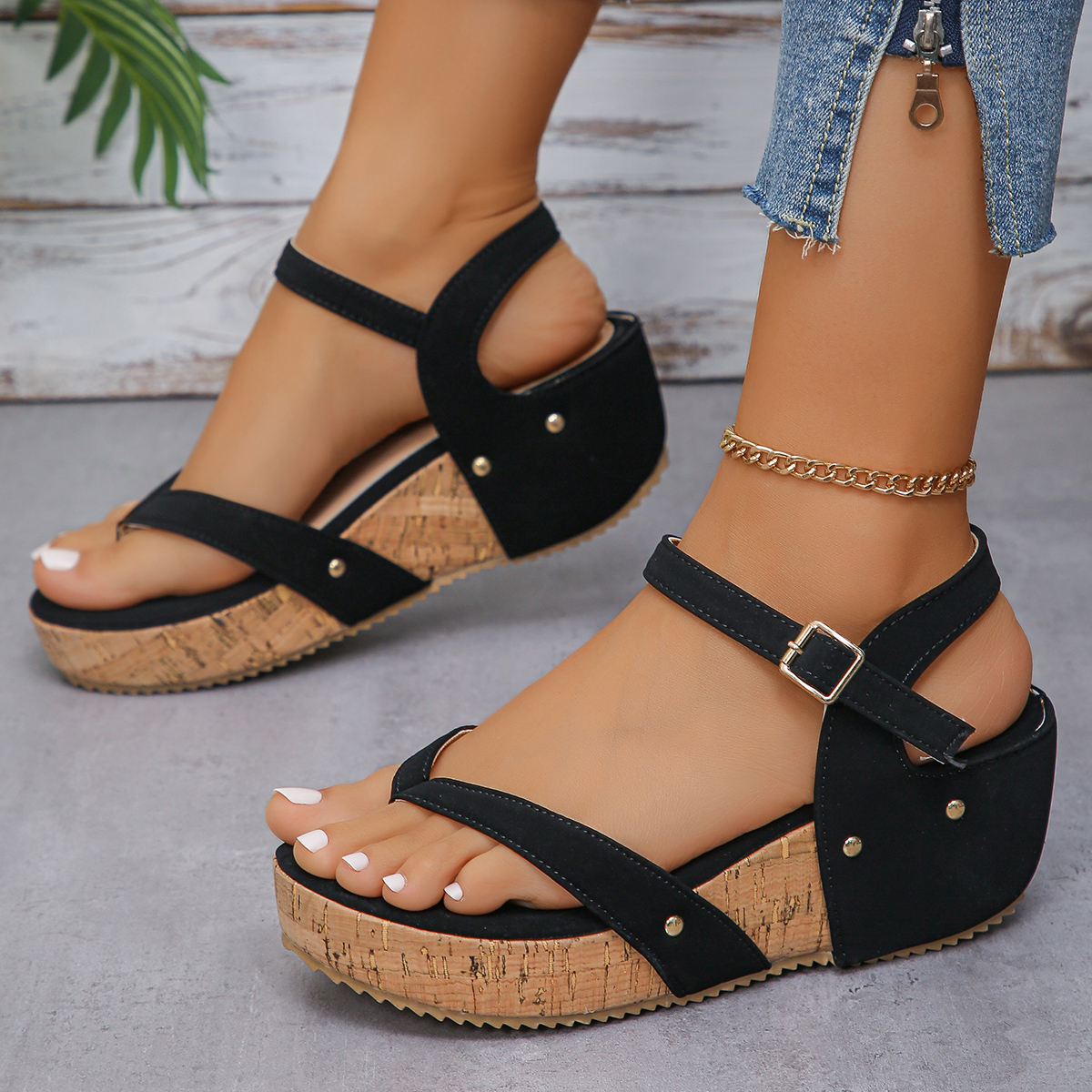 Women's Clip Toe Wedge Sandals Summer 2024 Ankle Strap Chunky Platform Sandles Woman Brown Thick Sole Gladiator Sandalias Mujer